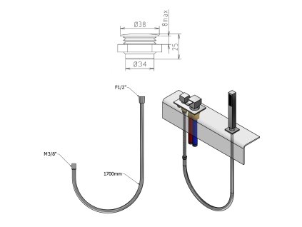 Sapho průchodka pro sprchu na kraj vany hranatá chrom 1205-11