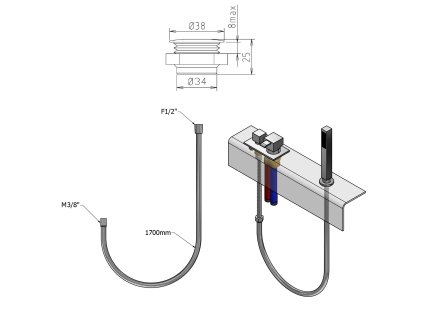 Sapho průchodka pro sprchu na okraj vany kulatá chrom 1205-04