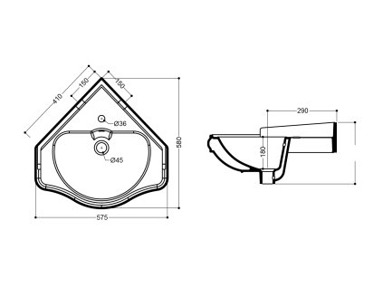 Sapho Retro 103201 umyvadlo rohové 57,5 x 58 cm