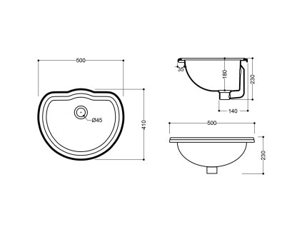 Sapho Retro 103101 umyvadlo zápustné 50 x 41 cm