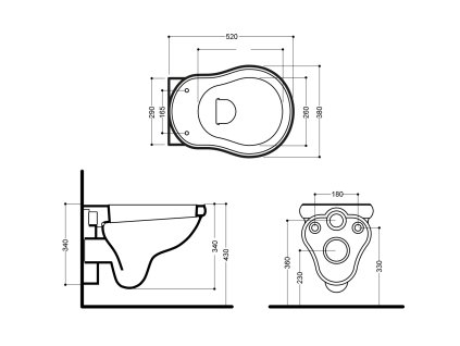 Sapho Retro 101501 WC závěsné 38 x 34 x 52 cm