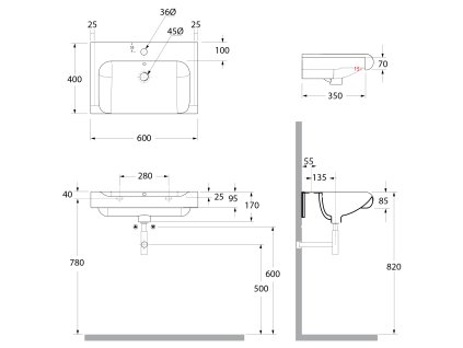 Sapho INKA 60 x 40 cm 341101 umyvadlo keramické