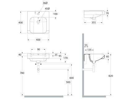 Sapho INKA 40 x 40 cm 341231 umyvadlo keramické černá mat