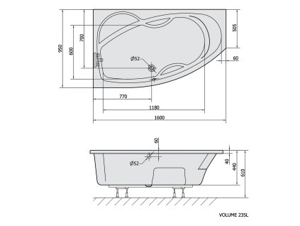 Polysan Mamba L 160 x 95 cm vana asymetrická akrylátová levá 27111