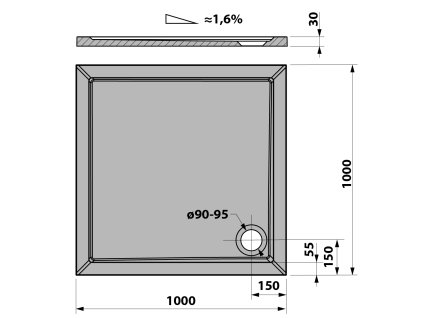 Polysan AURA sprchová vanička z litého mramoru, čtverec 100x100x4cm, bílá 60511