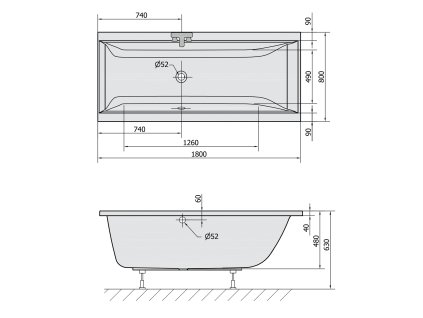 Polysan CLEO 180 x 80 x 48 cm 95611 vana