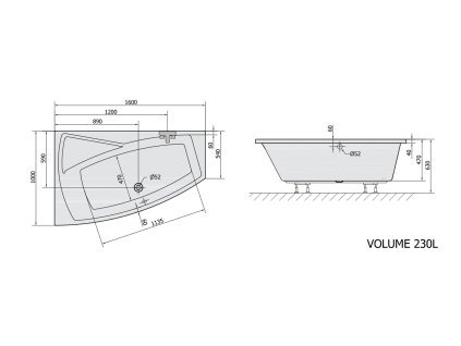 Polysan EVIA L asymetrická vana 160x100x47cm, bílá 11611