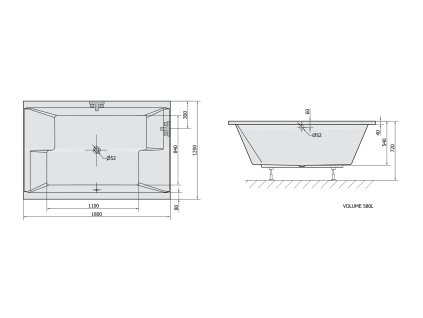 Polysan DUPLA obdélníková vana 180x120x54cm, bílá 13611