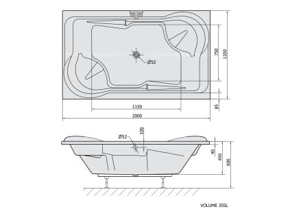 Polysan DUO obdélníková vana 200x120x45cm, bílá 16111