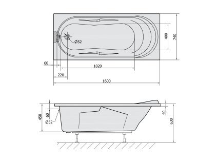 Polysan ADRIANA obdélníková vana 160x74x45cm, bílá 43111