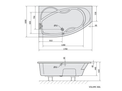 Polysan MAMBA L asymetrická vana 170x100x44cm, bílá 76111