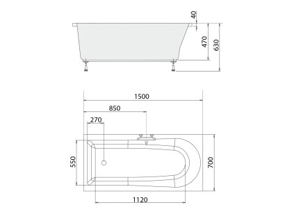 Polysan LISA obdélníková vana 150x70x47cm, bílá 85111