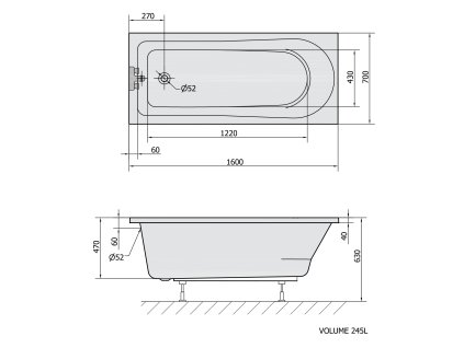 Polysan LISA obdélníková vana 160x70x47cm, bílá 86111