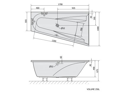 Polysan CHIQUITA R asymetrická vana 170x100x45cm, bílá (02619) 92619