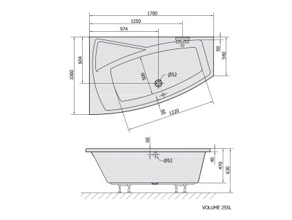 Polysan EVIA L asymetrická vana 170x100x47cm, bílá 21611