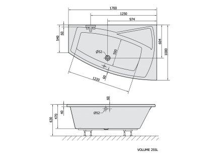 Polysan EVIA R asymetrická vana 170x100x47cm, bílá 22611
