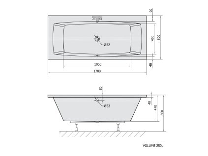 Polysan KVADRA obdélníková vana 170x80x47cm, bílá 18611