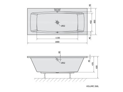 Polysan KVADRA obdélníková vana 180x80x47cm, bílá 17611