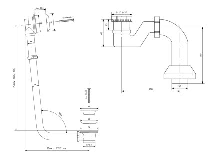 Polysan MODEL 12V vanová souprava pro vnější instalaci, řetízek, včetně sifonu, chrom ( 12V813151 ) 71687