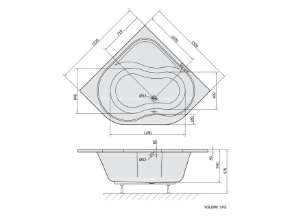 Polysan EDERA rohová vana 152x152x54cm, bílá (01111) 91111