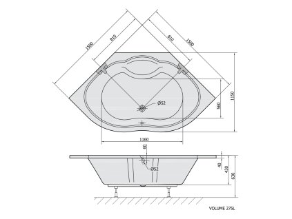 Polysan MAREA rohová vana 150x150x43cm, bílá (02111) 92111