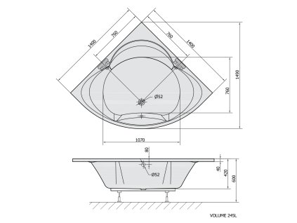 Polysan ALEXANDRA rohová vana 140x140x42cm, bílá (05111) 95111