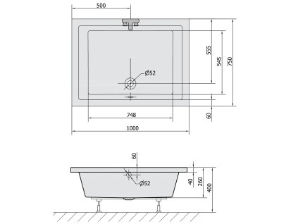 Polysan DEEP 100 x 75 x 26 cm 72880 sprchová vanička s konstrukcí
