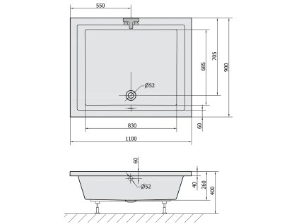 Polysan DEEP 110 x 90 x 26 cm 72372 sprchová vanička s konstrukcí