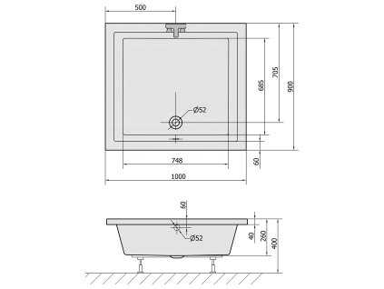 Polysan DEEP 100 x 90 x 26 cm 72349 sprchová vanička s konstrukcí