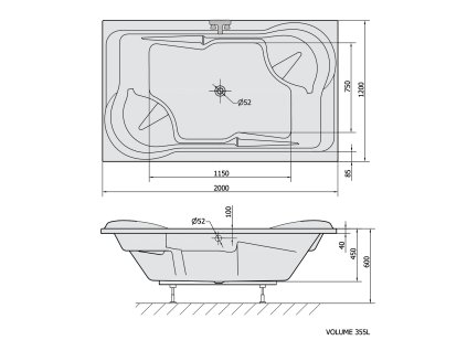 Polysan DUO 200 x 120 x 45 cm 16211 obdélníková vana s konstrukcí