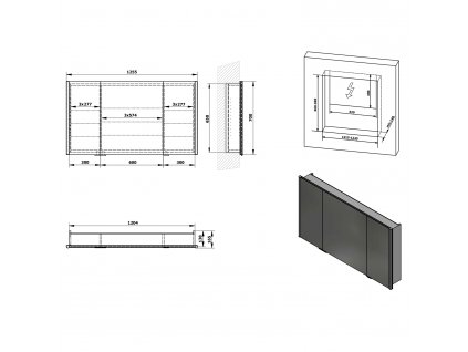 Sapho INTEGRA 125 x 70 cm IN125 zápustná galerka s LED osvětlením