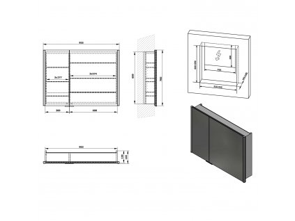 Sapho INTEGRA 95 x 70 cm IN095 zápustná galerka s LED osvětlením