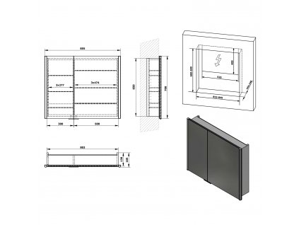 Sapho INTEGRA 85 x 70 cm IN085 zápustná galerka s LED osvětlením