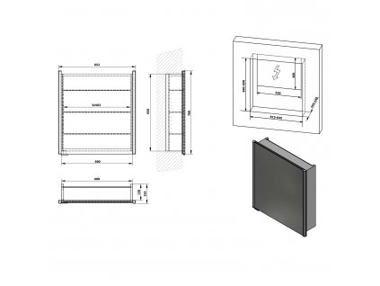 Sapho INTEGRA 65 x 70 cm IN065 zápustná galerka s LED osvětlením levá/pravá