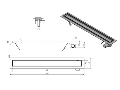 Aqualine Pavino 2710-90 sprchový kanálek s roštem pro dlažbu 860 x 140 x 92 mm nerez