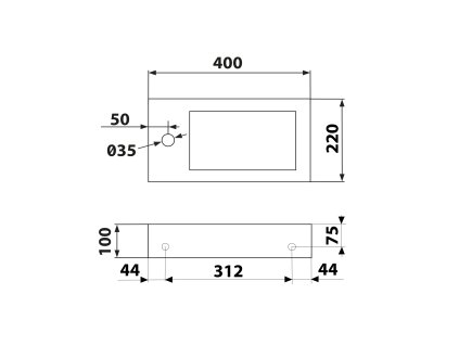 Sapho BLOK 40 x 10 x 22 cm 2401-38 umývátko otvor vlevo antracit