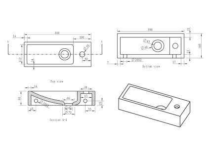 Sapho BLOK 38 x 8 x 14 cm 2401-31 umývátko antracit