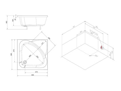Polysan CARMEN 90 x 90 x 30 cm 29711 sprchová vanička s konstrukcí