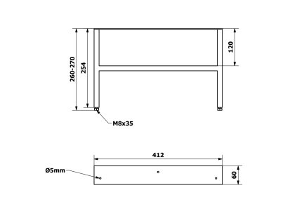 Sapho ODETTA 60x260-270x412 mm 30313 podpěrné nohy lakovaná ocel černá mat 2ks