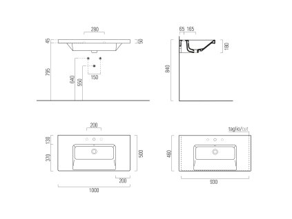 Sapho NORM 100 x 18 x 50 cm 8633111 umyvadlo ExtraGlaze