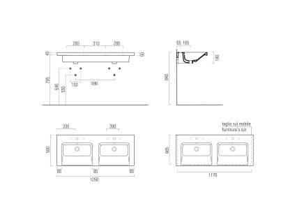 Sapho NORM 125 x 18 x 50 cm 8627111 dvojumyvadlo bílá ExtraGlaze