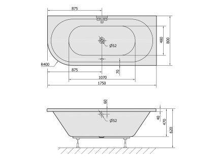 Polysan VIVA R 175 x 80 x 47 cm asymetrická vana pravá černá mat 78119.21