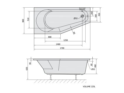 Polysan TIGRA L 170 x 80 x 46 cm asymetrická vana levá černá mat 90111.21