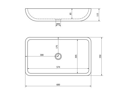 Sapho BLOK kamenné umyvadlo 60 x 11 x 35 cm Marquin černý matný 2401-39