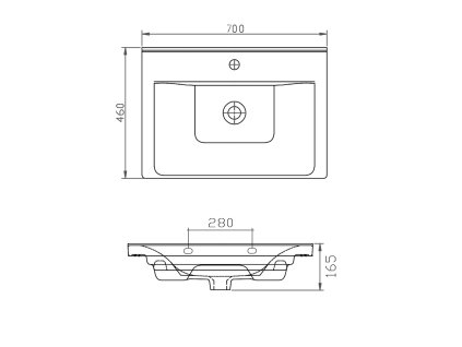 Aqualine SAVA 70 umyvadlo 70 x 46 cm nábytkové s otvorem pro baterii 2070
