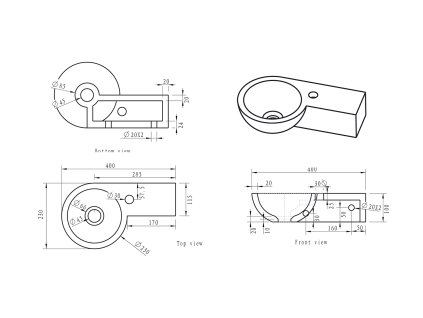 Sapho BLOK umývátko 40 x 10 x 23 cm, antracit 2401-32