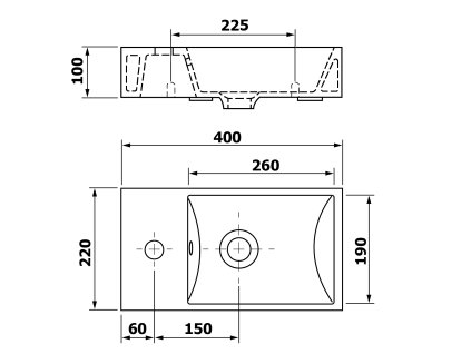 Sapho MINOS umývátko 40x22x10 cm, keramika, levé 4759