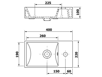 Sapho MINOS umývátko 40x22x10 cm, keramika, pravé 4059