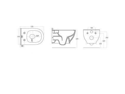 Sapho BRILLA závěsná WC mísa s bidet. sprškou, Rimless, 36,5x53 cm, bílá 100612