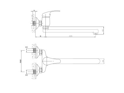 Aqualine 35 nástěnná baterie rozteč 100 mm, ramínko ploché, 220 mm, chrom 52021